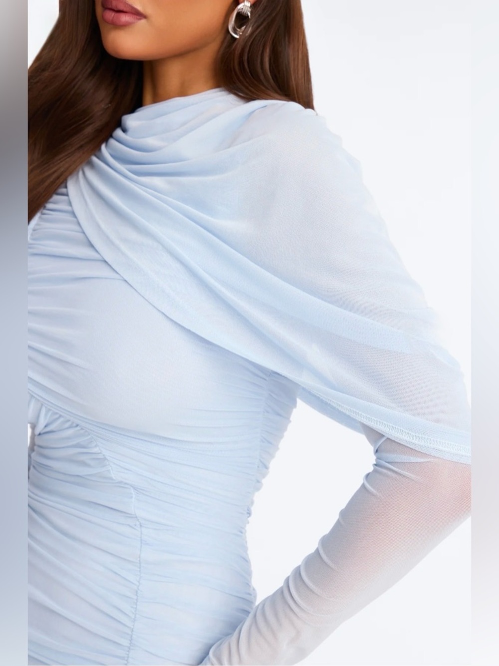 Light Blue Ruched Draped Bodycon Dress - Picture 3 of 4